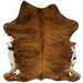 Brown and Black Colombian Brindle Cowhide:  brown and black, has white with brown speckles and spots on the belly, and red brown down part of the spine - 6'3" x 4'10" (COBR946)