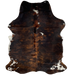 Black and Brown Colombian Brindle Cowhide:  black and brown, with a few small, white spots on the shoulder, belly, and shanks - 6'6" x 4'7" (COBR949)