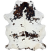 Large Colombian Tricolor Cowhide:  white with faint speckles, and it has spots that are a mix of black and brown - 7'7" x 5'8" (COTR621)