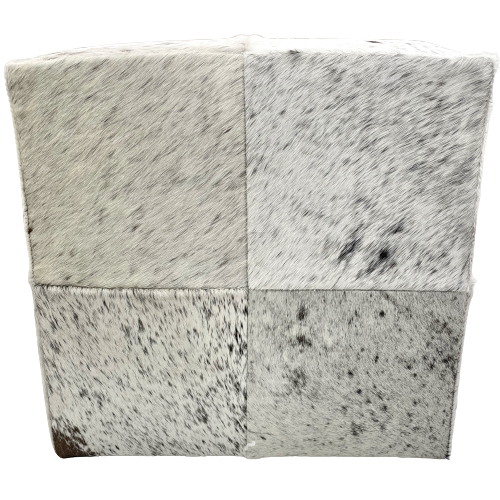 Cowhide Cube - Speckled; white with brown speckles, and white with black speckles - 17" x 17" x 17" (CUBE072)