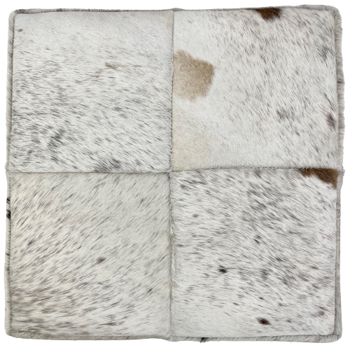 Top View: Cowhide Cube - Speckled; white with brown speckles, and white with black speckles - 17" x 17" x 17" (CUBE072)