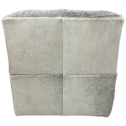 Side View #2: Cowhide Cube - Gray: gray, white, and off-white - 17" x 17" x 17" (CUBE073)