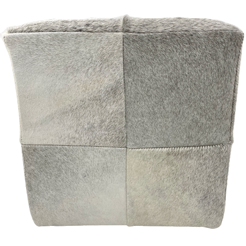 Side View #3: Cowhide Cube - Gray: gray, white, and off-white - 17" x 17" x 17" (CUBE073)