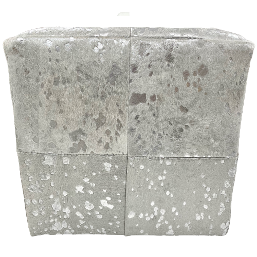 Side View #4: Cowhide Cube - Silver Metallic Acid Wash on White Cowhide - 17" x 17" x 17" (CUBE077)
