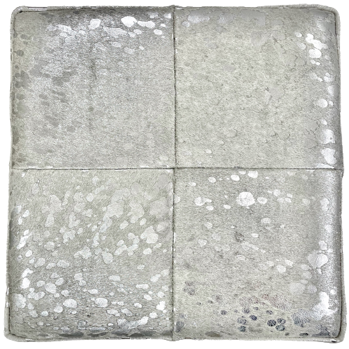 Top View: Cowhide Cube - Silver Metallic Acid Wash on White Cowhide - 17" x 17" x 17" (CUBE077)