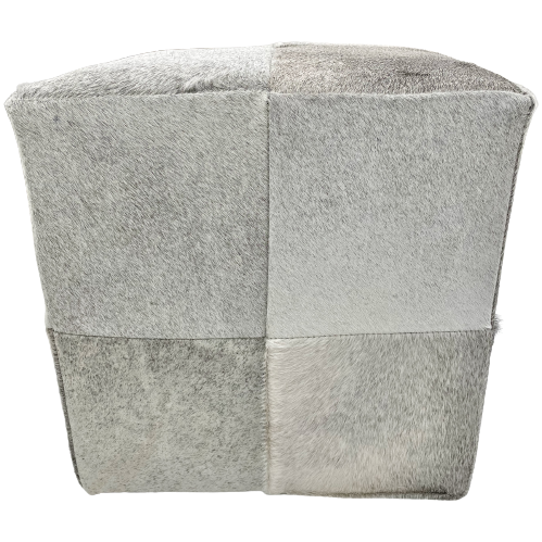 Side View #3: Cowhide Cube - Gray, White, & Off-White - 17" x 17" x 17" (CUBE078)