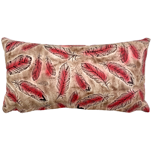 Lumbar Pillow - Brown and Red Feather Embossed Leather - 24" x 12" (LPIL093)