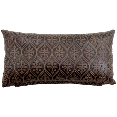 Lumbar Pillow - Ornamental Brown Embossed Leather - 24" x 12" (LPIL097)