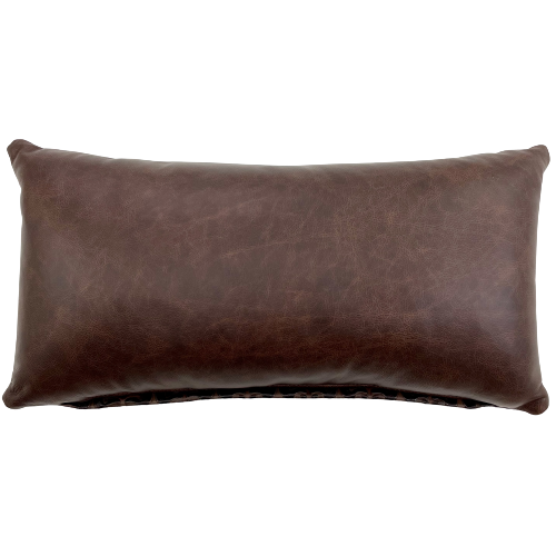 Lumbar Pillow - Ornamental Brown Embossed Leather - 24 x 12