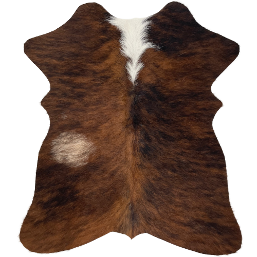 Brown and Black Brindle Mini Cowhide: with one tan spot on the left side, and white on the upper part of the spine  - 2'8" x 2'3" (MINI122)