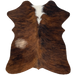 Brown and Black Brindle Mini Cowhide: with one tan spot on the left side, and white on the upper part of the spine  - 2'8" x 2'3" (MINI122)