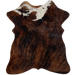 Dark Brindle, Mini Cowhide:  brown and black, and has a splash of white with black speckles, and two black and brown spots, on the shoulder of the hide - 2'8" x 2'3" (MINI126)
