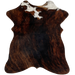 Dark Brindle Mini Cowhide:   black and brown, and has a touch of white with black speckles, and brown and black spots, on the shoulder of the hide - 2'8" x 2'3" (MINI127)