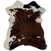 Tricolor Mini Cowhide:  has a brown and black, brindle pattern, with a few slashes of white, and off-white along some of the edges - 2'8" x 2'3" (MINI191)