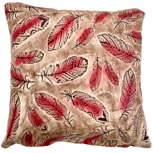 Square Pillow - Brown and Red Feather Embossed Leather - 18" x 18"(PIL153)
