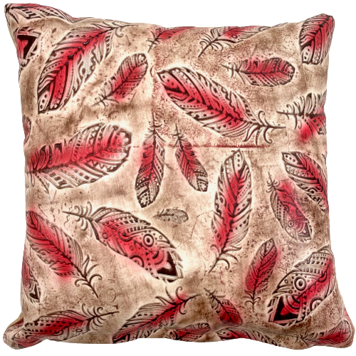 Square Pillow - Brown and Red Feather Embossed Leather - 18" x 18" (PIL154)