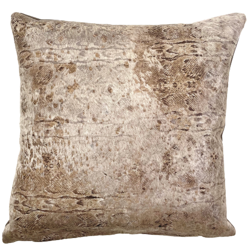 Square Pillow - Italian Snake Print Acid Wash Cowhide, with tones of light tan and light grey - 18" x 18"(PIL155)