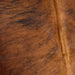 Closeup of this XS, Brown and Black, Brindle Cowhide that is lighter in the middle and darker along the edges, and has a golden brown spine (XS066)