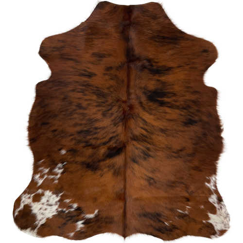 XS Red Brown and Black Brindle Cowhide:  brown and black, with white spots on both hind shanks - 4'6" x 3'5" (XS190)