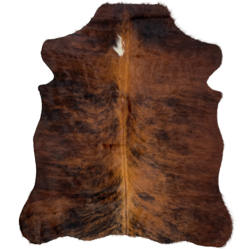 XS Brown and Black Brindle Cowhide, with a small, white spot in the middle of the shoulder  - 4'6" x 3'5" (XS193)